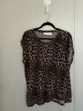 IRO JEANS Buffy Linen Leopard Print Cap Sleeve Tee Shirt Top Medium